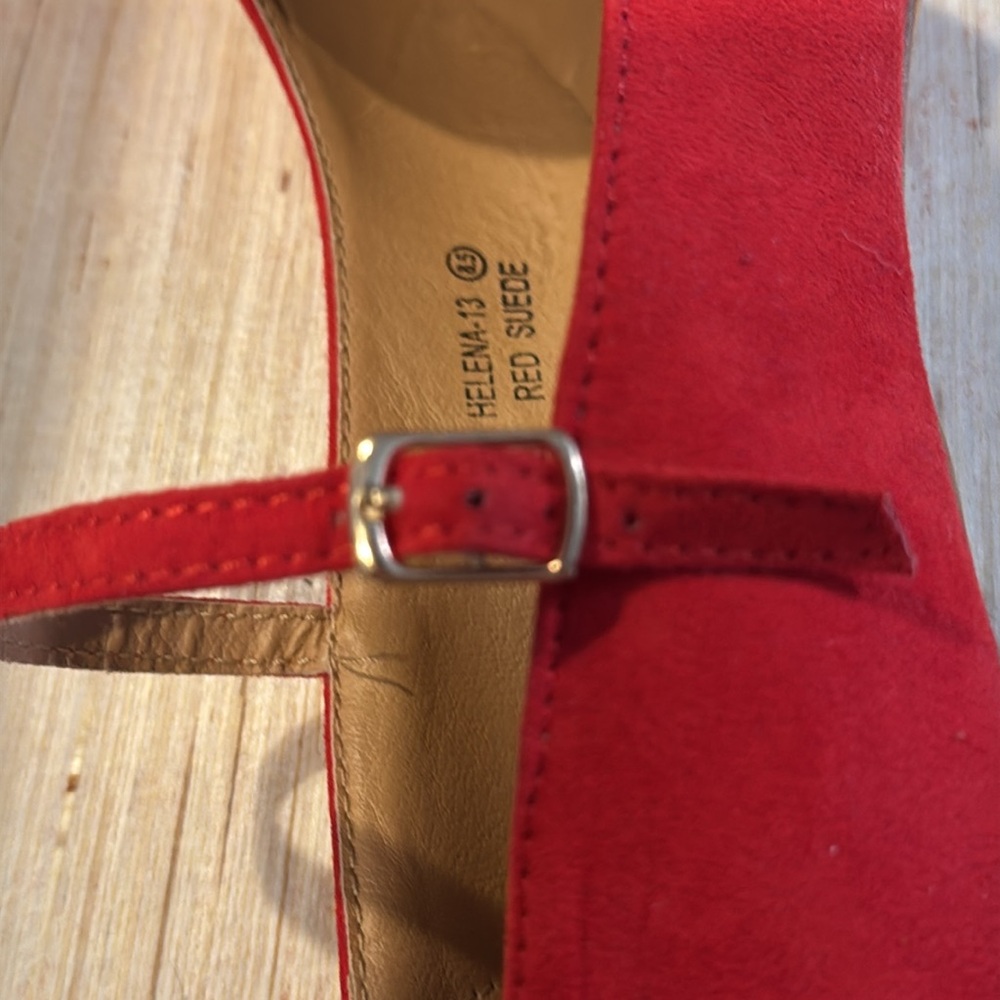 Suede Red Mary Jane Heels - Picture 14 of 15